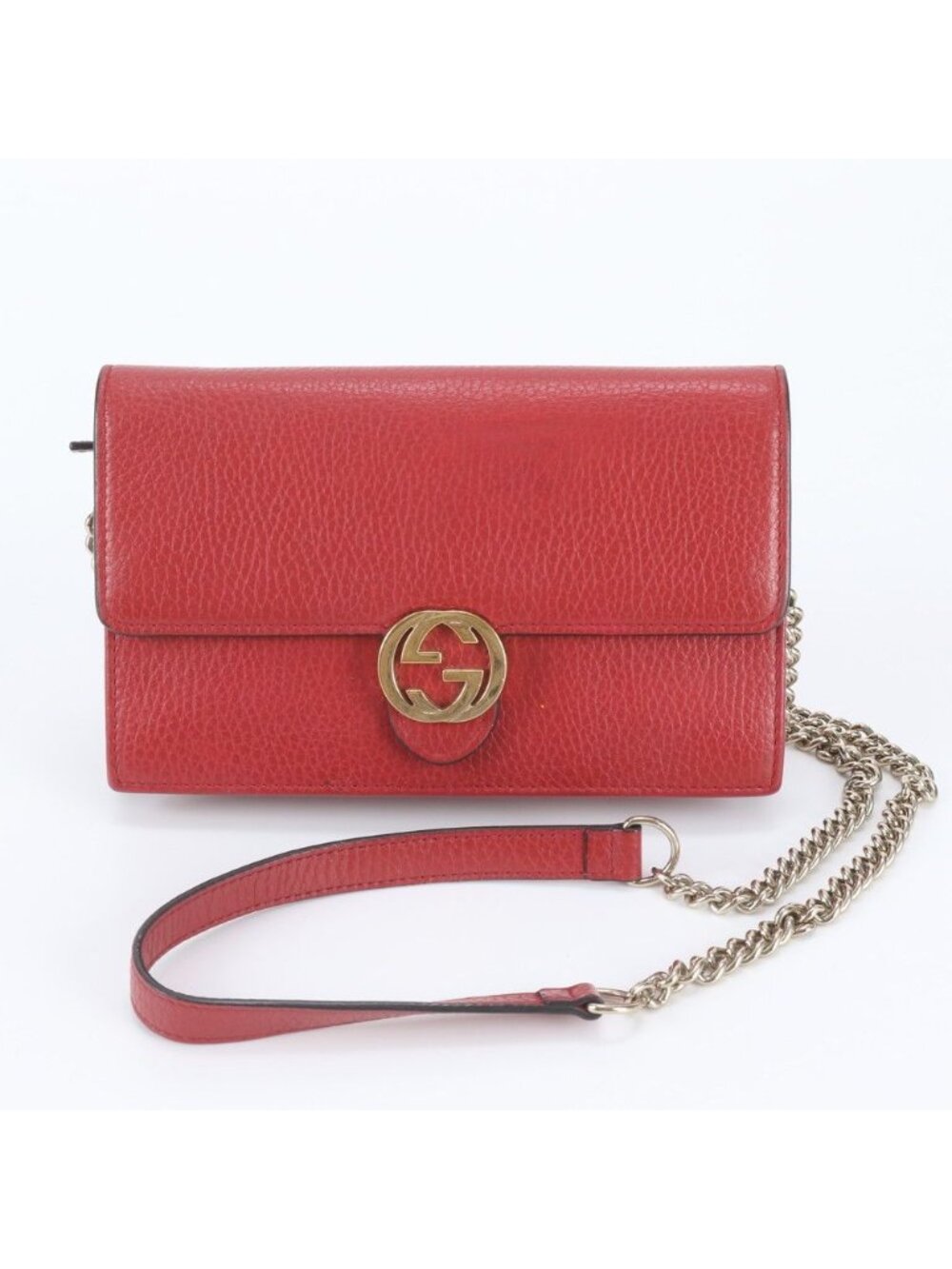 Gucci Interlocking G Leather 2-Way Chain Shoulder Bag Crossbody Clutch